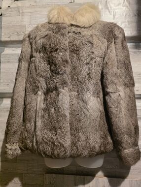 Vintage Sergio Valente Gray Faux Fur Jacket with Cream Collar